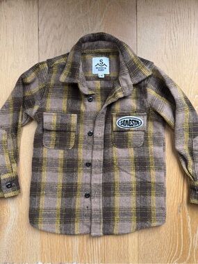 Seaesta Surf - Kids Brown & Yellow Plaid Button-Up